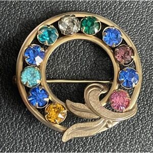 Vintage  Van Dell Rhinestone Brooch Circle Pin 1950s Jewelry 12k Gold Filled